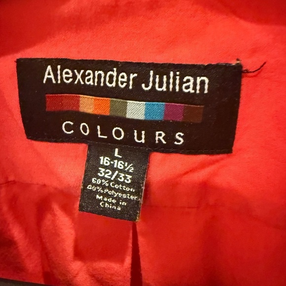 Alexander Julian Colours Men's Button Up Shirt Coral Red Size L 16-16.5 32/33 - Picture 3 of 3
